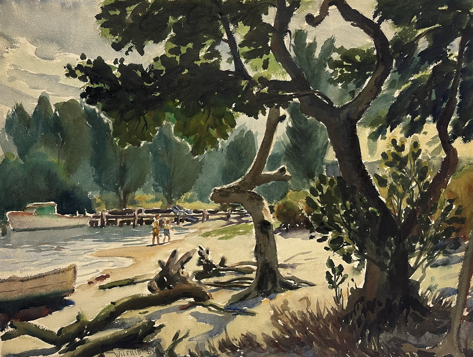 Appraisal: BERG Wilfred American - Stroll Near the Dock Watercolor ''