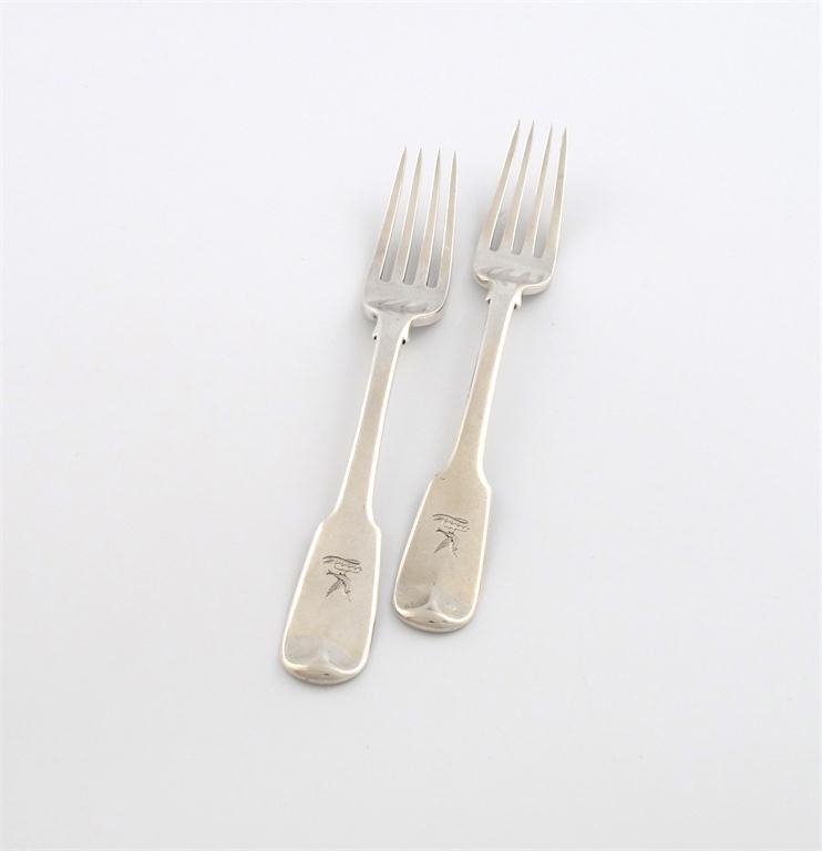 Appraisal: A pair of George III silver Fiddle pattern table forks