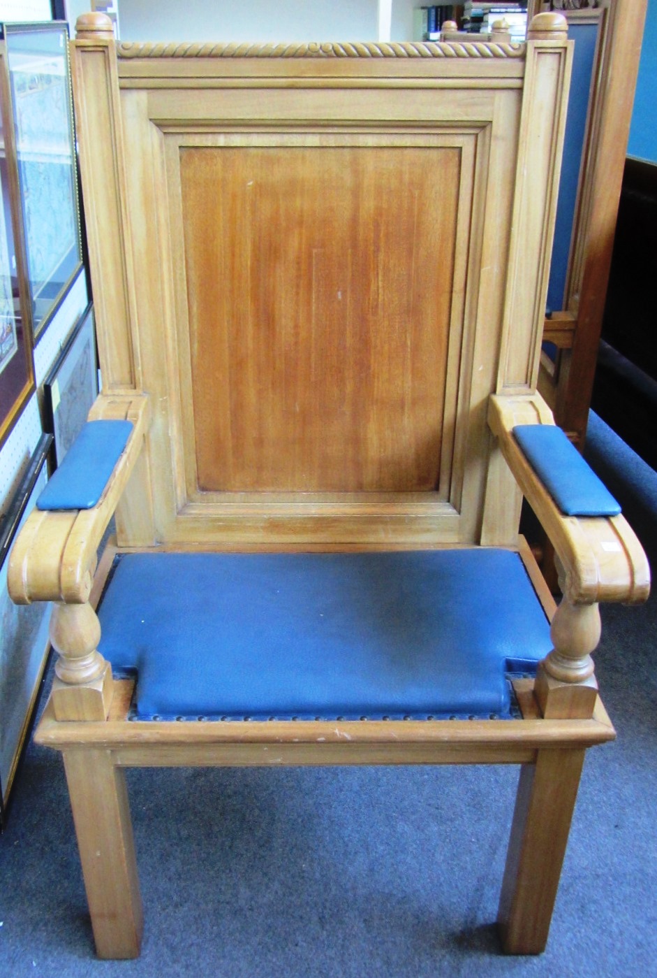 Appraisal: A pair of th century walnut square back throne chairs