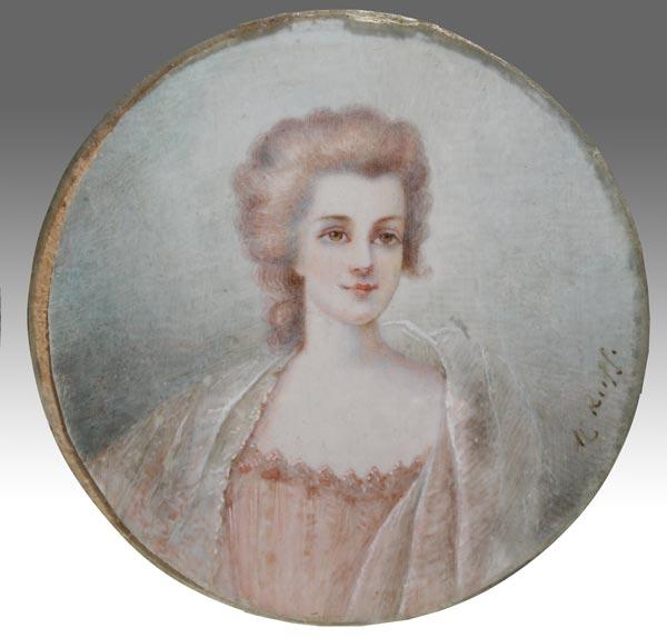 Appraisal: MINIATURE PAINTING ON IVORY OF MADEMOISELLE DUTHE '' diameter signed