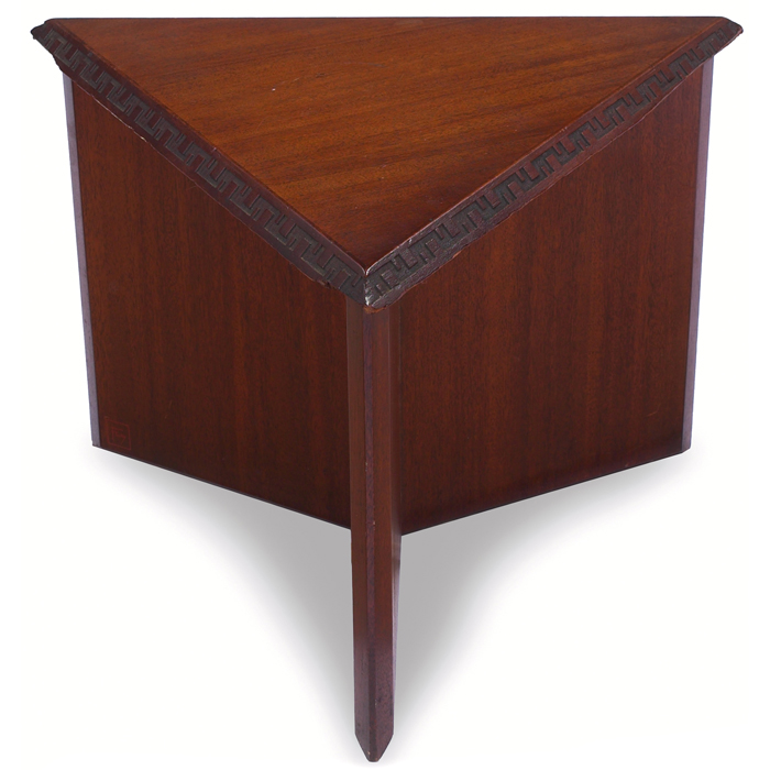 Appraisal: Frank Lloyd Wright table manufactured by Heritage Henredon triangular top