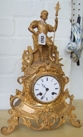 Appraisal: A gilt spelter mantel clock th century modelled with a