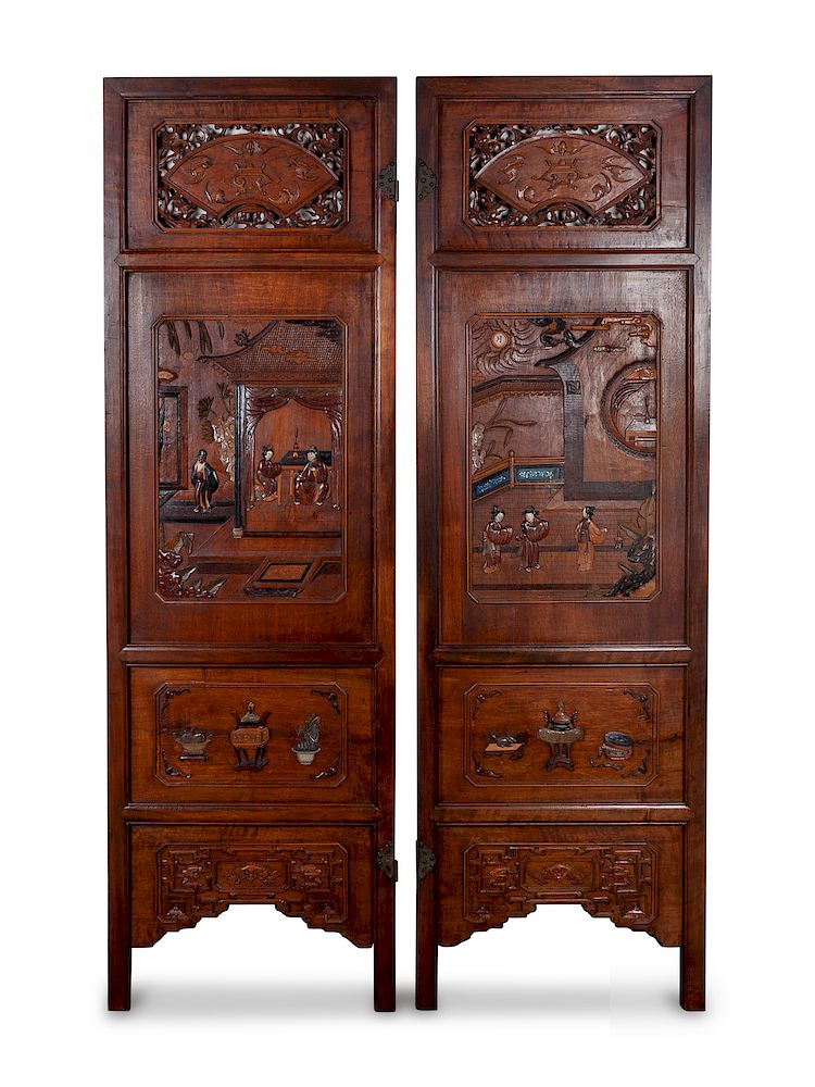 Appraisal: A Chinese Two-panel Carved Rosewood Screen Height inches A Chinese