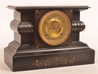 Appraisal: Ansonia Black Enameled Case Mantel Clock Ansonia Black Enameled Metal