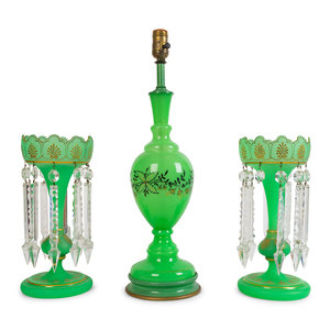 Appraisal: A Pair of French Bohemian Opaline Glass Girandoles TH CENTURY