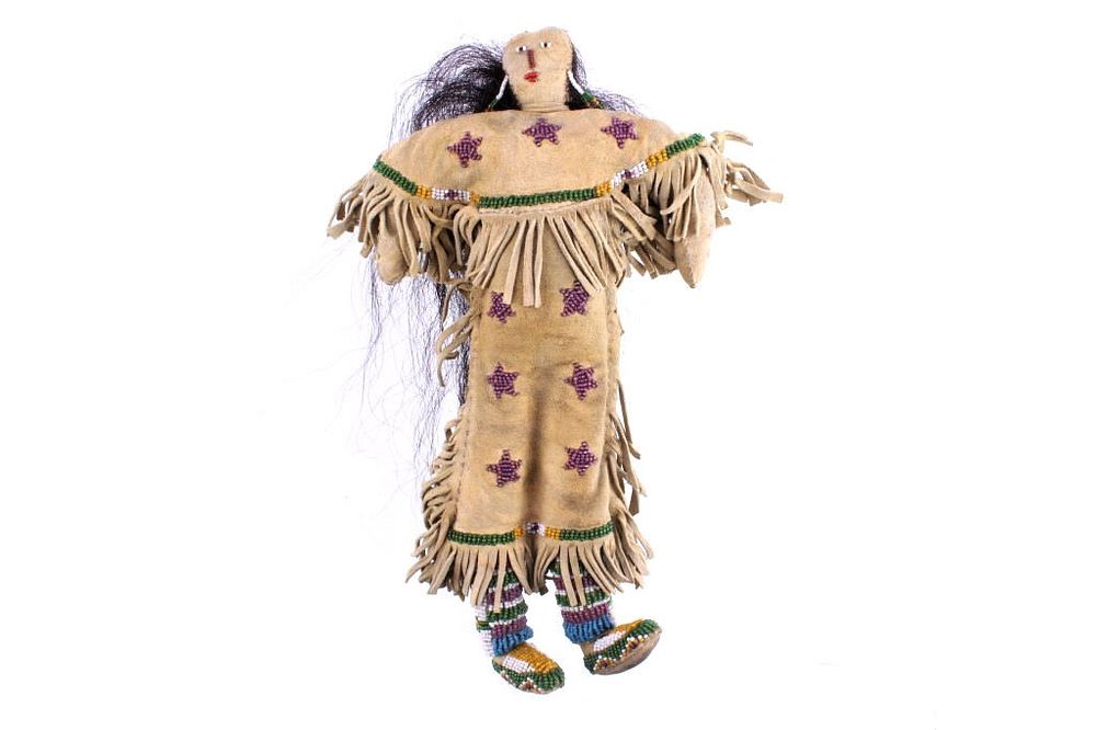 Appraisal: Sioux Star Beaded Hide Child's Doll w Real Hair The