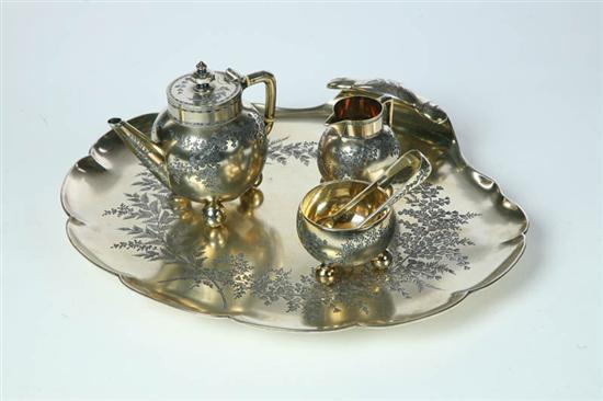 Appraisal: DIMINUTIVE AESTHETIC MOVEMENT SILVER GILT TEA SERVICE Marked for London