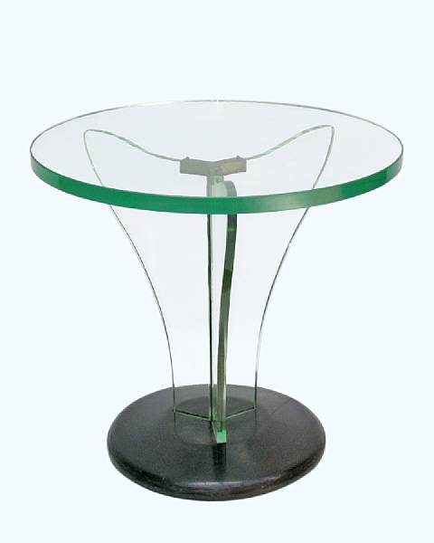 Appraisal: An Italian clear glass and painted wood circular side table