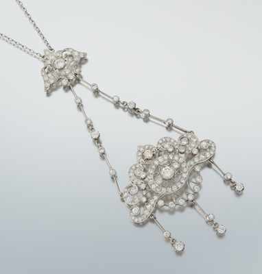 Appraisal: An Edwardian Platinum and Diamond Necklace Platinum pendant and chain