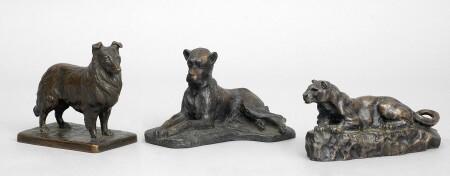 Appraisal: AFTER ANTOINE-LOUIS BARYE RECUMBENT LIONESS Bronze impressed signature together with