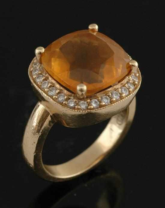 Appraisal: A citrine and diamond ring Of square cluster design centrally