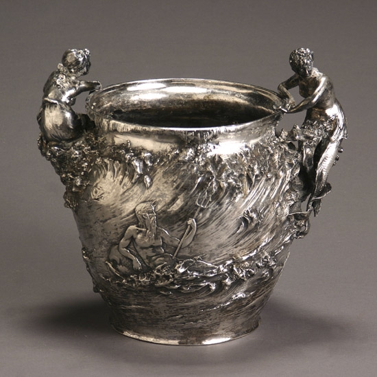 Appraisal: Continental Silver Plate 'Sea Nymph' Vase Circa Embossed with a