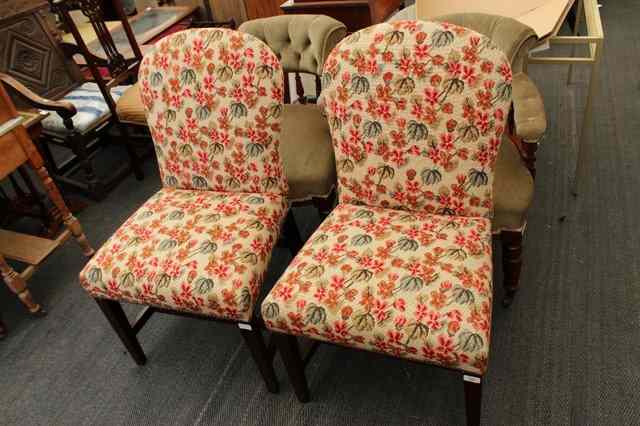 Appraisal: A PAIR OF GEORGIAN STYLE MAHOGANY SIDE CHAIRS with overstuffed