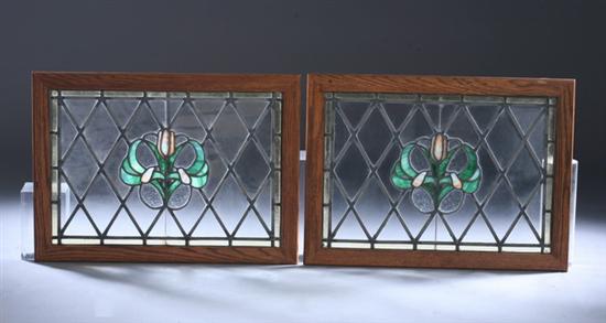 Appraisal: PAIR ART NOUVEAU-STYLE STAINED GLASS WINDOW PANELS early th century