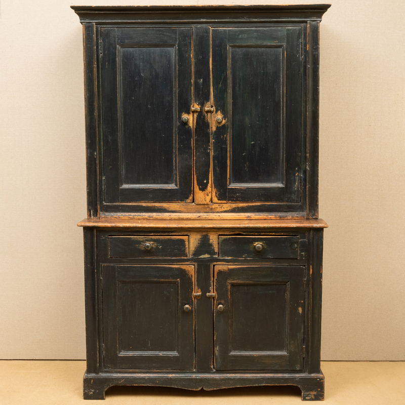 Appraisal: American Black Painted Stepback Cabinet In two parts The upper