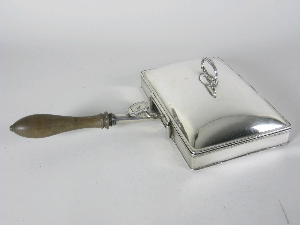 Appraisal: A Georgian Sheffield plated rectangular Toasted Cheese Dish with hinged