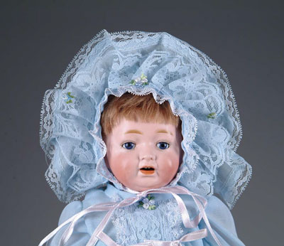 Appraisal: MORIAMURA BROTHERS BABY DOLL Blue glass sleep eyed baby on