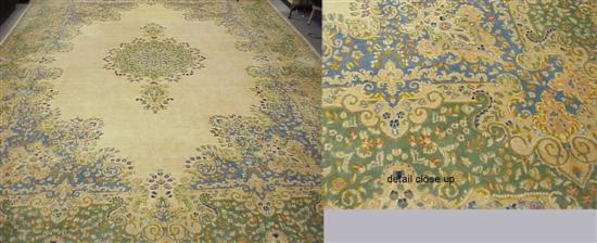 Appraisal: Modern Persian Kirman carpet ivory field with green and blue