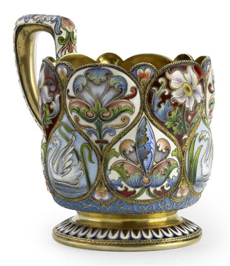 Appraisal: A Russian silver-gilt and cloisonn enamel tea-glass holder maker's mark