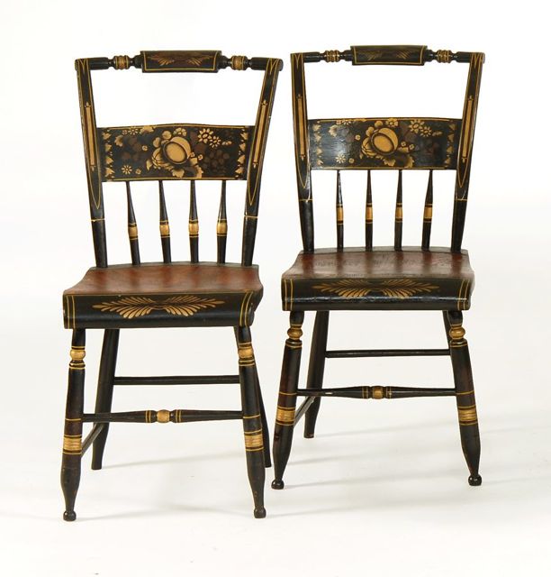 Appraisal: PAIR OF ANTIQUE AMERICAN PILLOWBACK SIDE CHAIRS New England Mid-