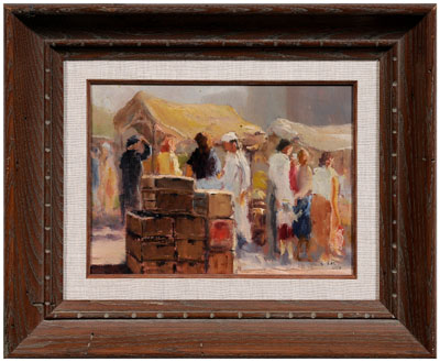 Appraisal: Zivko Zic painting CroatianAmerican born market scene oil on Masonite