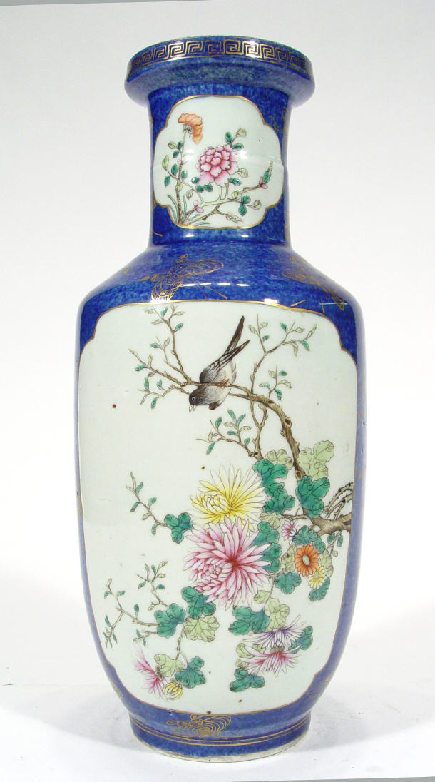 Appraisal: Chinese famille verte porcelain vase enamelled with panels of birds