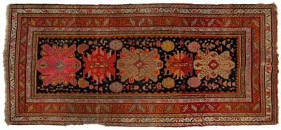 Appraisal: Kazak rug five brightly colored central medallions on blue black