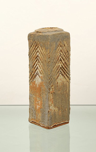 Appraisal: Ian Auld British - Vaseof square form incised chevron motifsimpressed