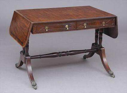 Appraisal: REGENCY MAHOGANY SOFA TABLE The line-inlaid and cross-banded top with