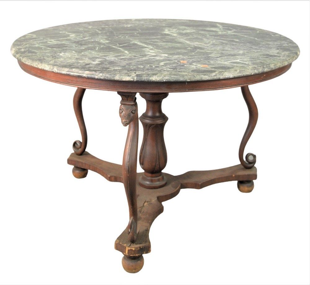 Appraisal: Round Marble Top Table on center support having three serpent