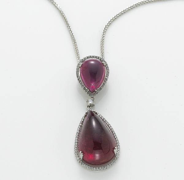 Appraisal: A pink tourmaline diamond and k white gold pendant with