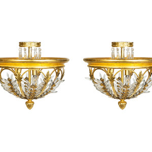 Appraisal: A Pair of Gilt Metal and Cut Glass Ceiling Fixtures