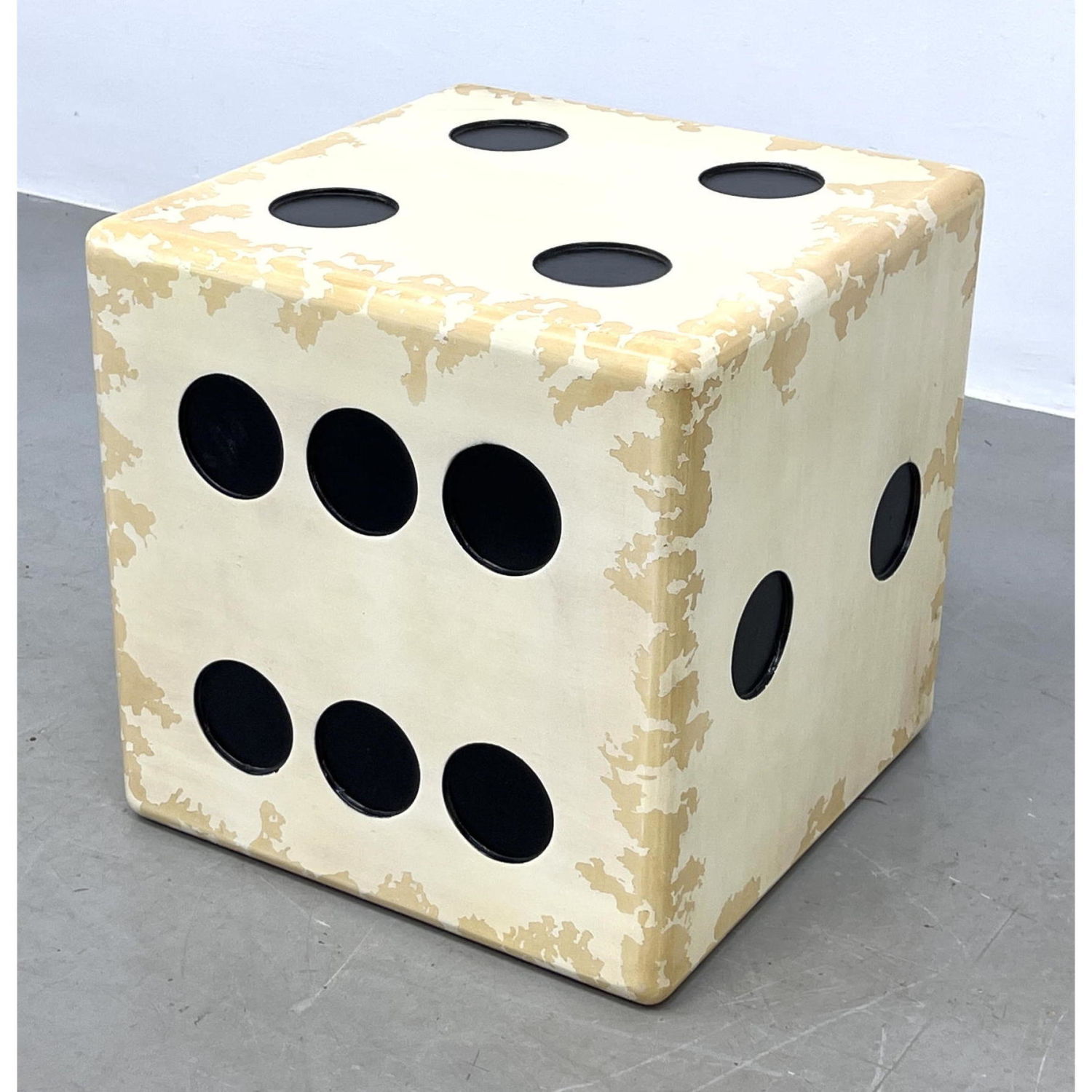 Appraisal: Large Cube Faux Dice Side Table Inset Black Dots Dimensions