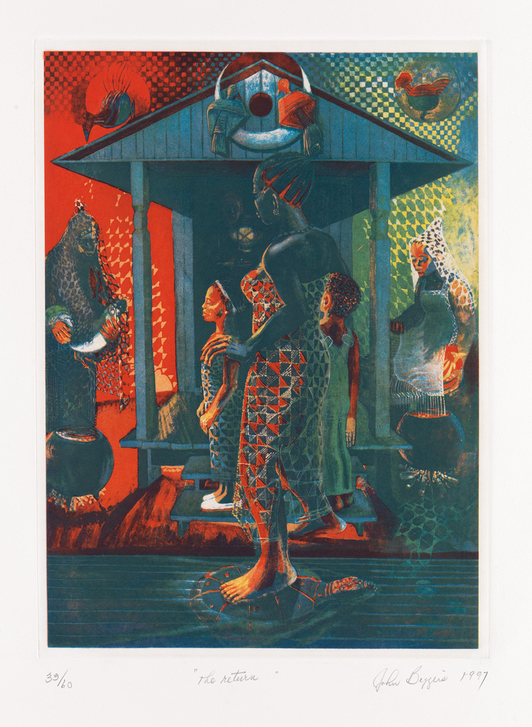 Appraisal: JOHN BIGGERS - The Return Color etching and aquatint on