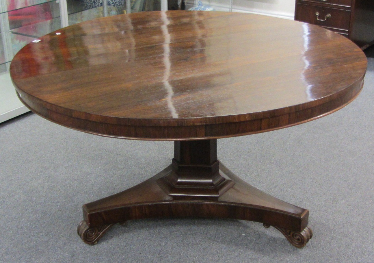 Appraisal: A William IV rosewood breakfast table the circular snap top