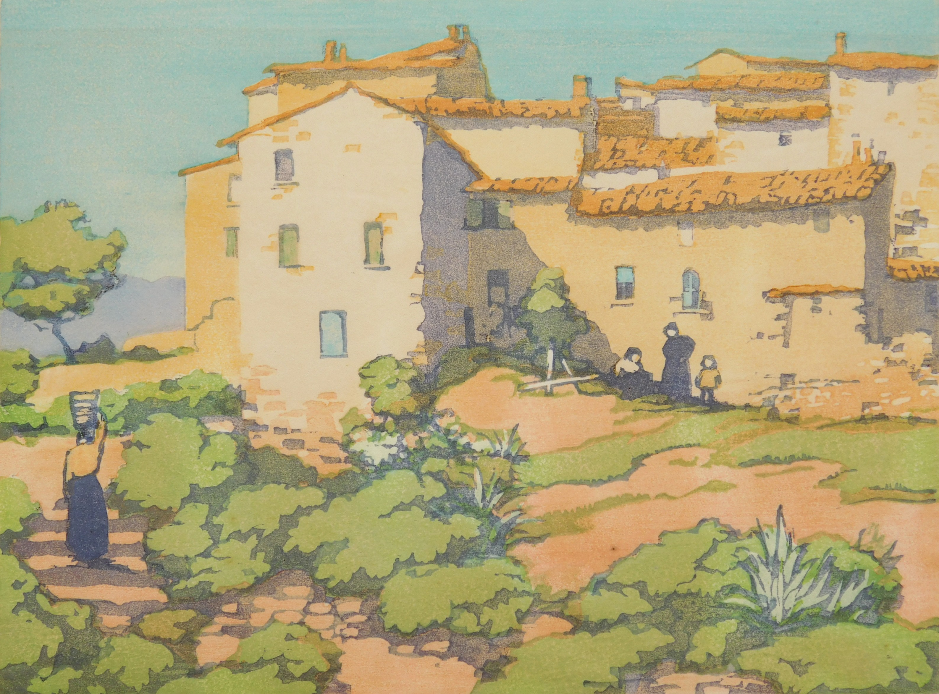 Appraisal: Norma Bassett Hall - La Gaude France''- woodblock in color