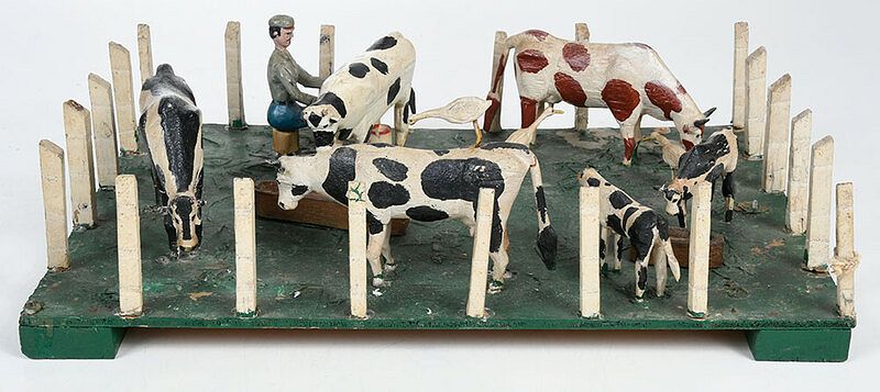 Appraisal: Folk Art Carved and Painted Cow Yard American early th