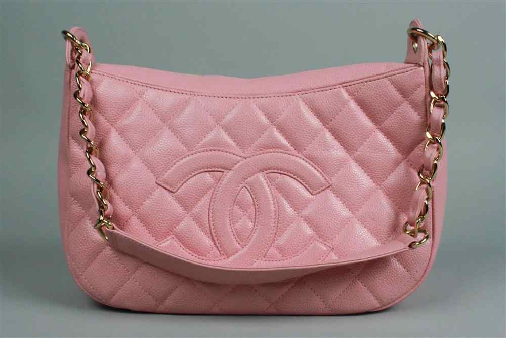 Appraisal: CHANEL PINK CAVIAR LEATHER QUILTED SHOULDER BAG with authentification card