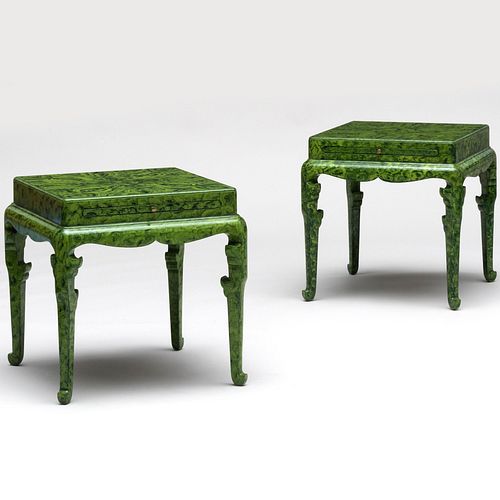 Appraisal: PAIR OF FAUX MALACHITE LACQUERED SIDE TABLESEach fitted with a