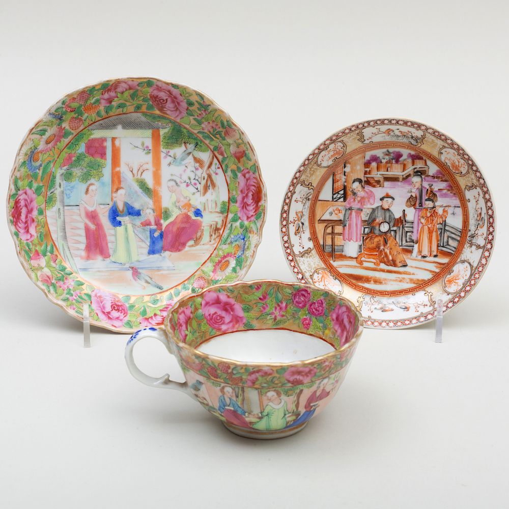 Appraisal: Chinese Export Famille Rose Porcelain Teacup and Saucer and a