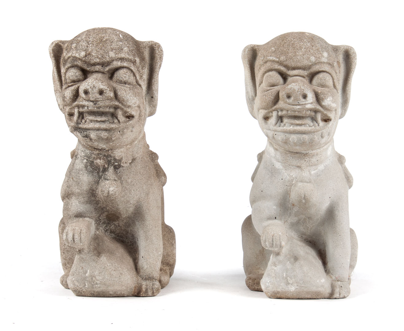 Appraisal: Pair of Chinese style cast stone foo dogs in H