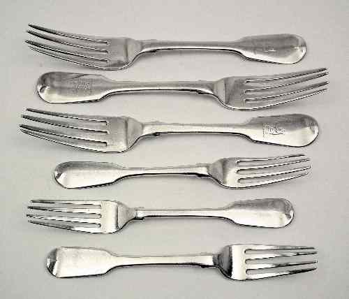 Appraisal: Four George III silver fiddle pattern table forks by Samuel