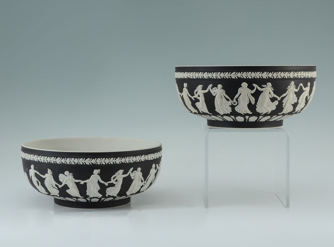 Appraisal: WEDGWOOD BLACK JASPERWARE DANCING HOURS BOWLS black dipped serving bowls