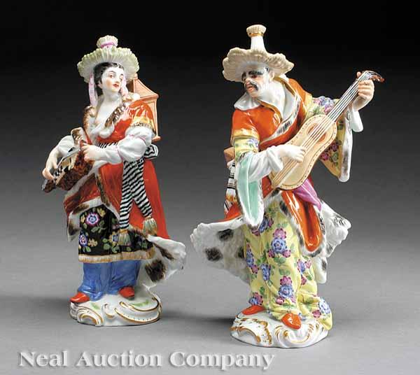 Appraisal: A Pair of Meissen Polychrome Porcelain Musical Figures th c