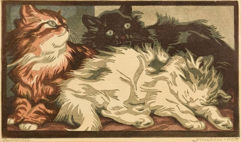 Appraisal: Signed Bresslern-Roth Linocut of Kittens Norbertine von Bresslern-Roth Austria -