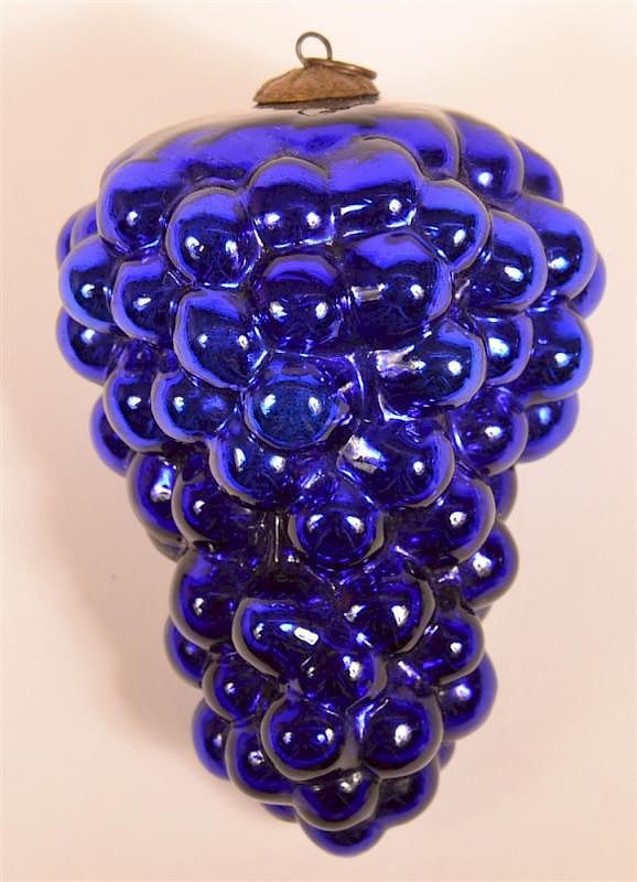 Appraisal: Blue Blown Glass Cluster of Grapes Kugel Blue Blown Glass