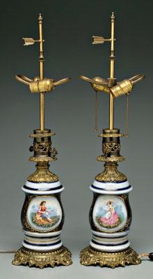 Appraisal: Pair Old Paris lamp bases porcelain with bronze mounts hand