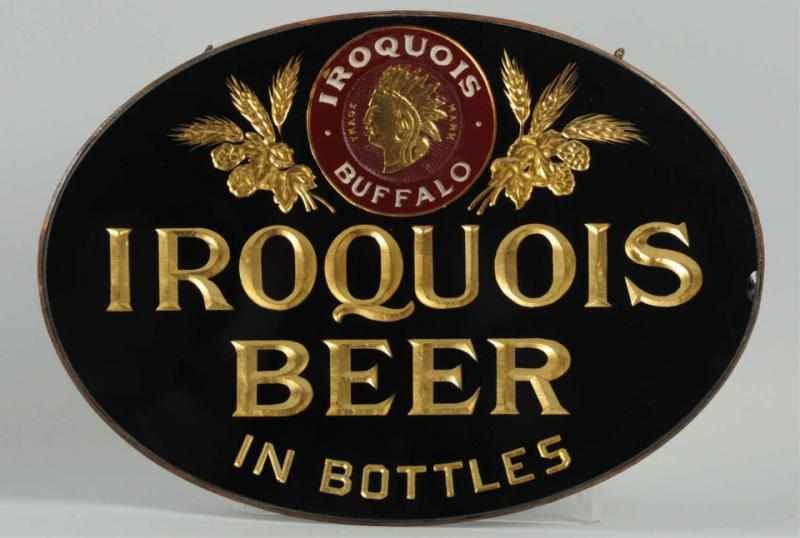 Appraisal: Iroquois Beer Reverse Glass Oval Hanging Sign Manufactured by the