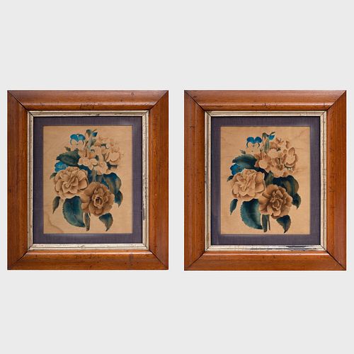 Appraisal: AMERICAN SCHOOL FLORAL THEOREMS A PAIRTwo ink on velvet Both