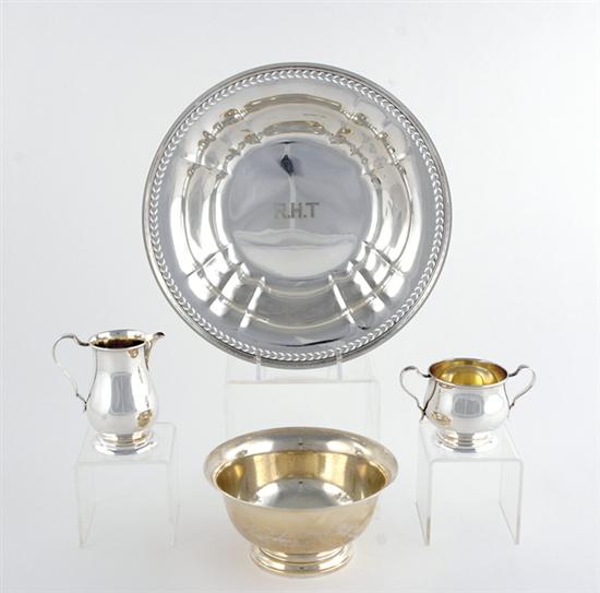 Appraisal: American sterling bowls and creamer set International reticulated centerbowl H